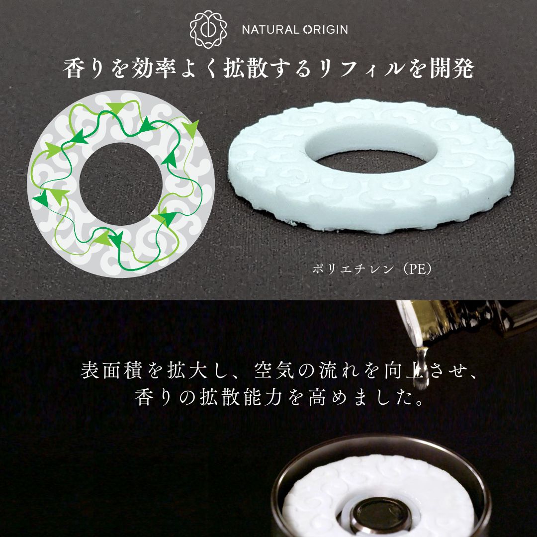 NaturalOrigin|天然大理石の車用ディフューザー【かほる大理石】(緑) いずみ スプリング・グリーン(無香リフィル3枚付き)