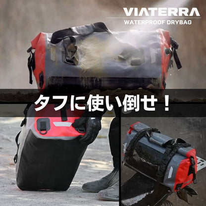 ViaTerra Drybag 40L| 100%防水 バイクのシートバッグ TPU3層ラミネート加工・超音波溶着技術 | 4WAY仕様